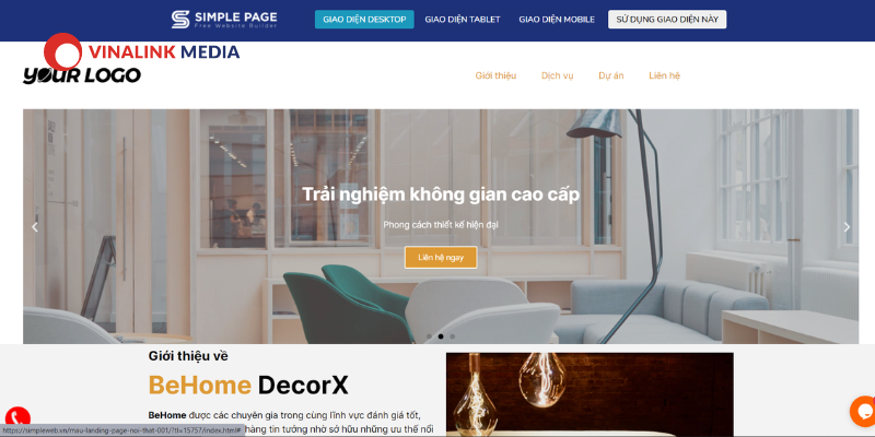 Mẫu landing page bán hàng nội thất